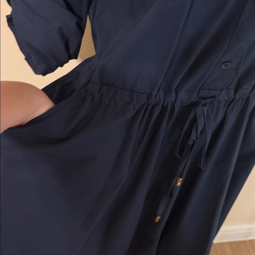 Donna Karan Navy Button-Front Drawstring Shirt Dr… - image 3